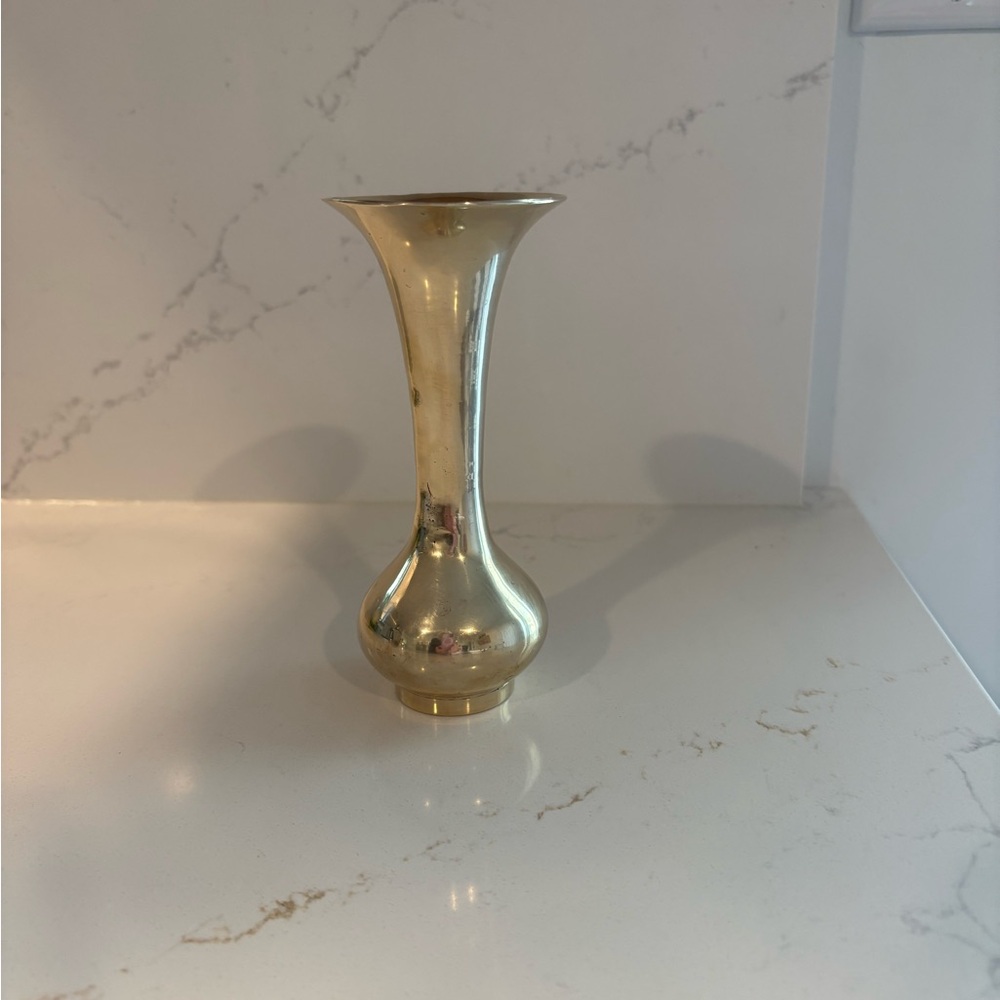 Two Brass Decorative Bud Vases - Gold Finish